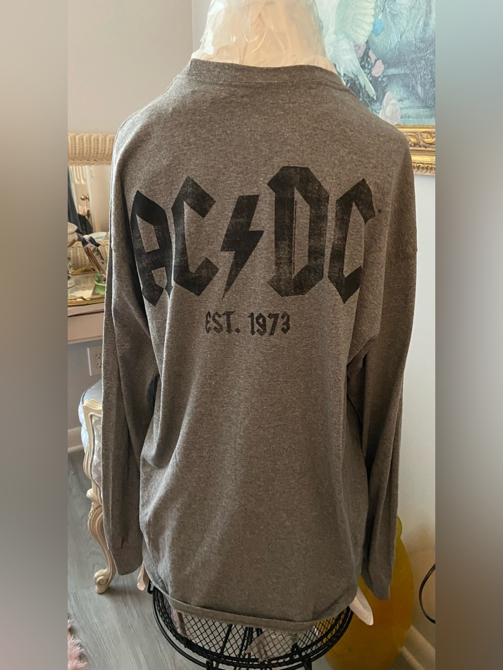 AC/DC Gray and Black Back Logo Long Sleeve Shirt